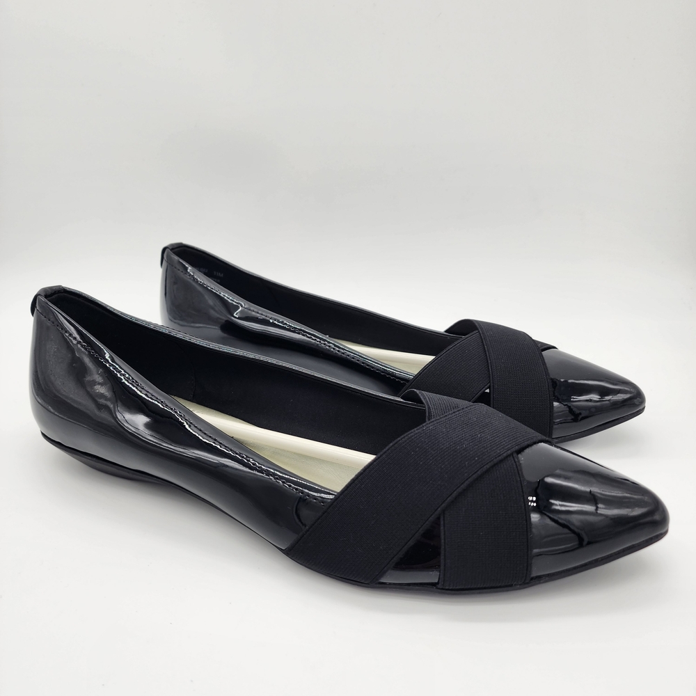 Anne Klein Flex Oalise Ballet Flats Black Patent Size 11 NEW